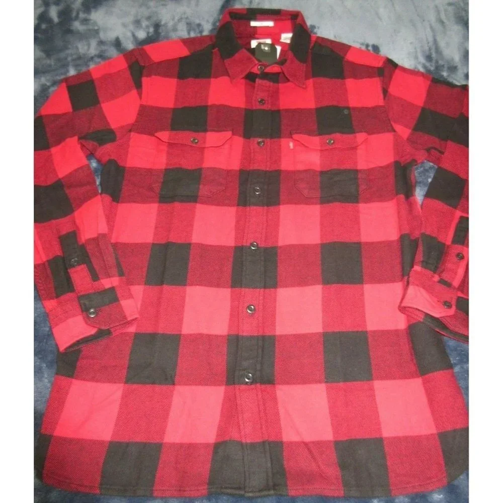 Levi's Men's Checked Jackson button up Work Shirt Red Black Classic Plaid NWT